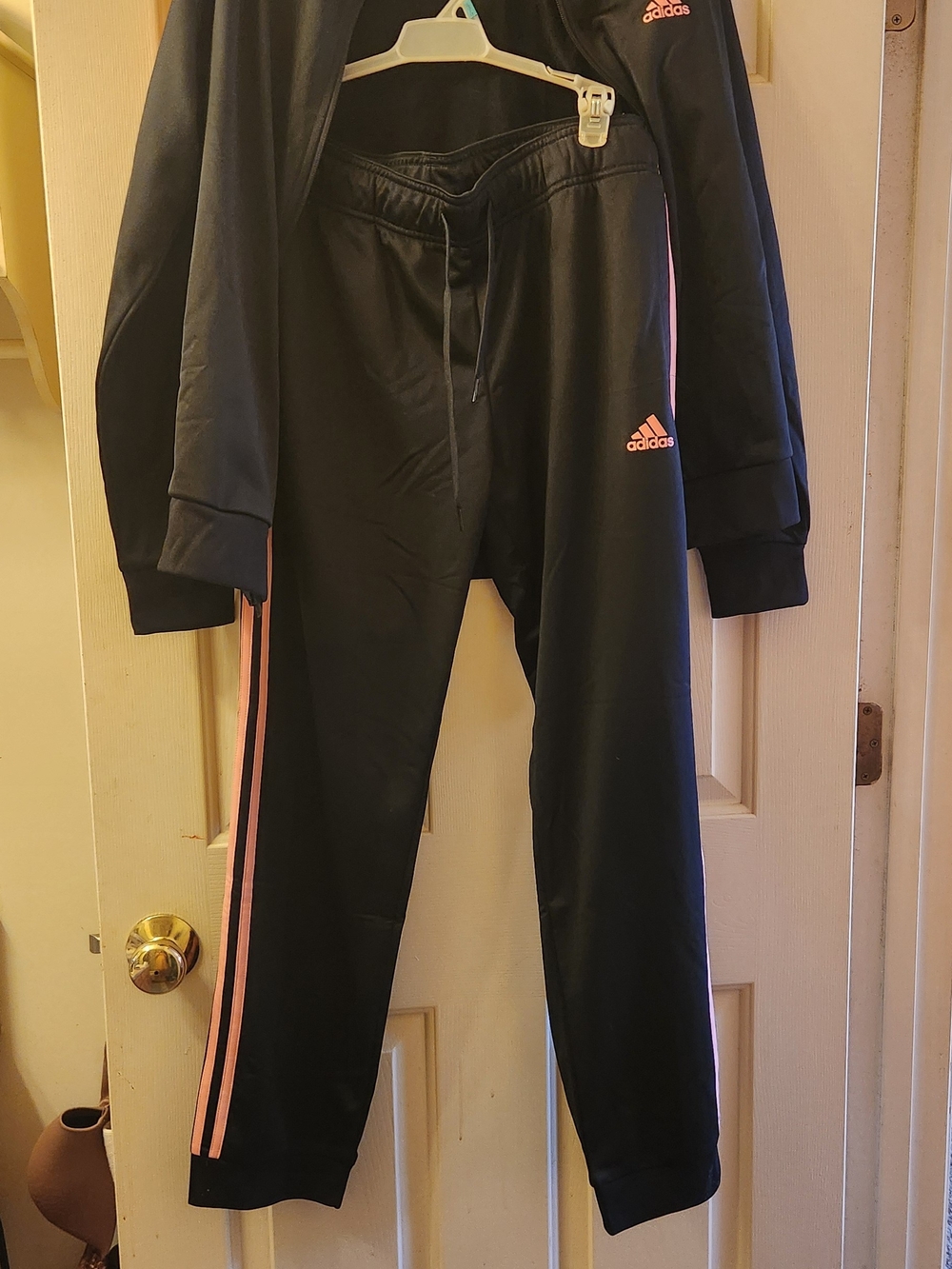 Adidas Black Track Suit with Pink Stripes